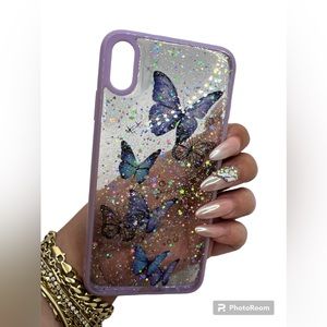 iPhone XS Max Clear Glitter Purple Butterfly Case